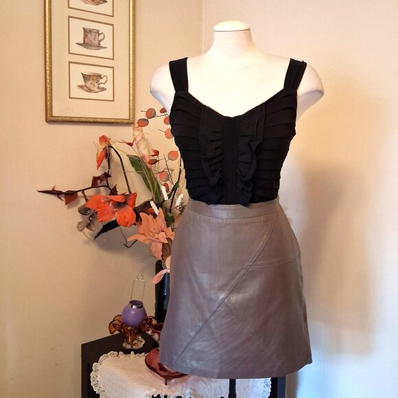 NWOT st-martins Light Brown Lined Genuine Leather Mini High Waist Short Skirt - Picture 5 of 9